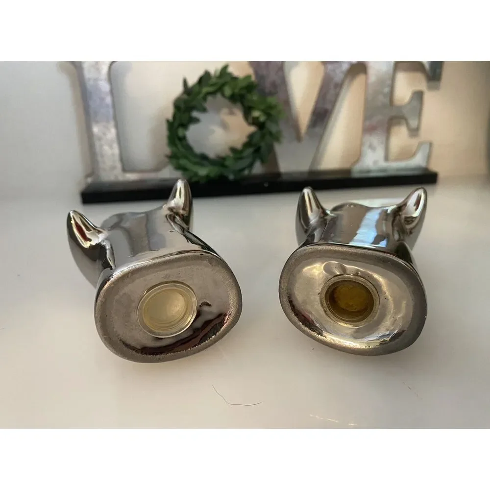 Hugging Ghost Salt and Pepper Shakers Set w Stopers Chrome ‎ Mercury Glass Style